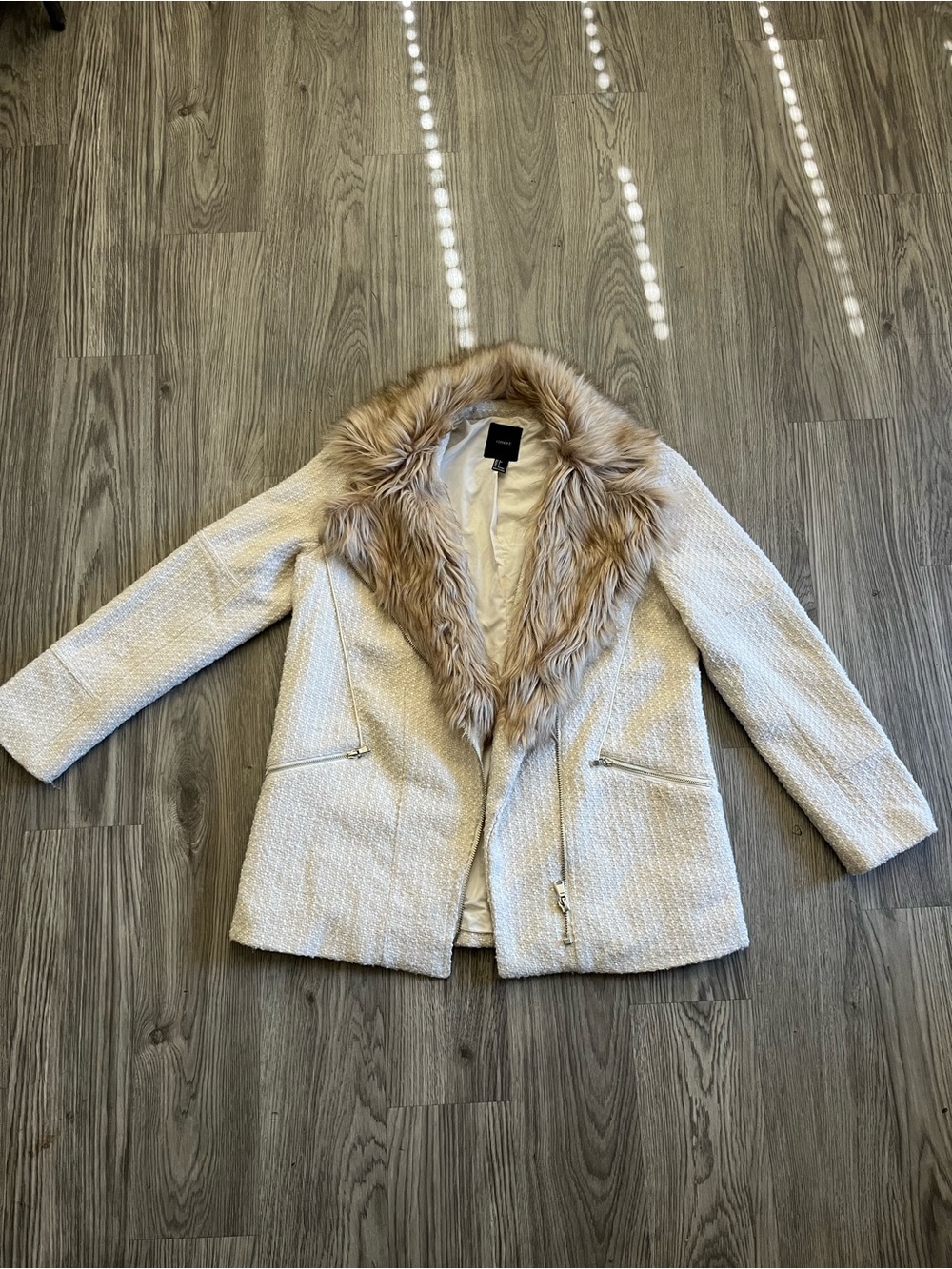 Forever 21 Cream Bouclé Blazer with Faux Fur Shawl Collar